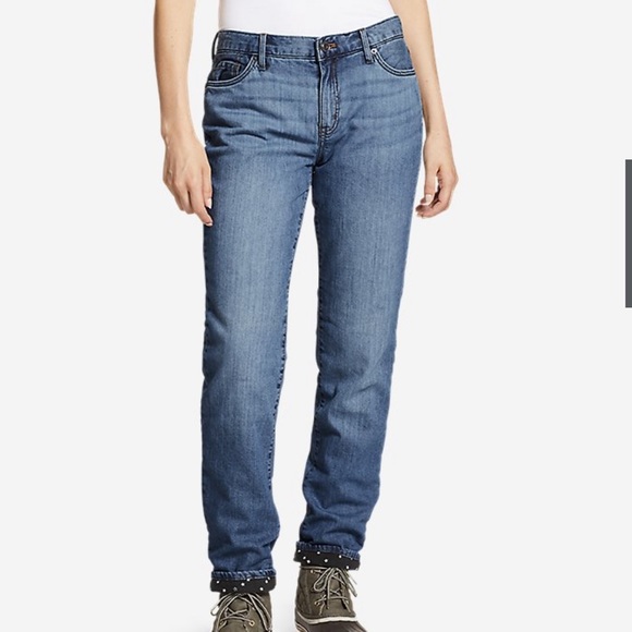 EDDIE BAUER Flannel Lined Boyfriend Jeans Size 14